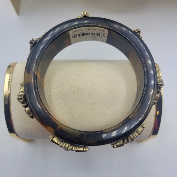 Brown Tortoise Shell Style Bangle Bracelet • Lucite/Rhinestone • Banana Republic - Picture 4 of 5
